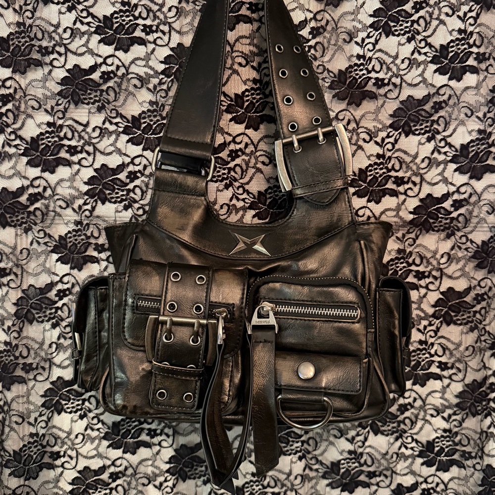 Minga London Vegan Leather Shoulder Bag Buckle Pocket Details